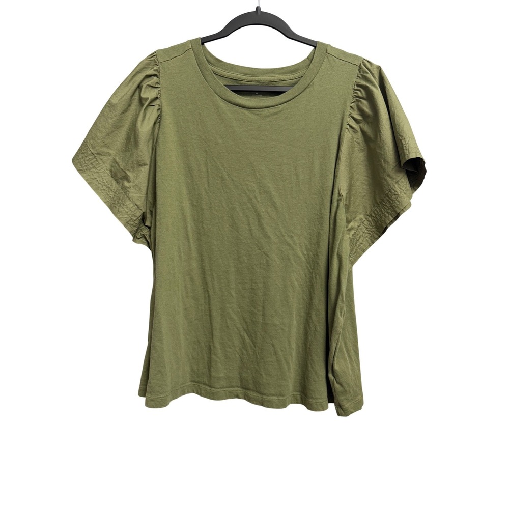 Old Navy Womens 3X Olive Green Puff Flutter Sleeve Cotton Crew Neck T-Shirt